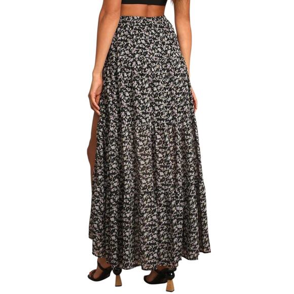 Lulus Subtle Sweetness Black Floral Print Tiered Maxi Skirt - XS - Picture 5 of 5